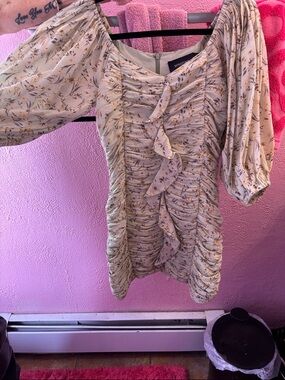 MINKPINK Cream Floral Ruched Mini Dress